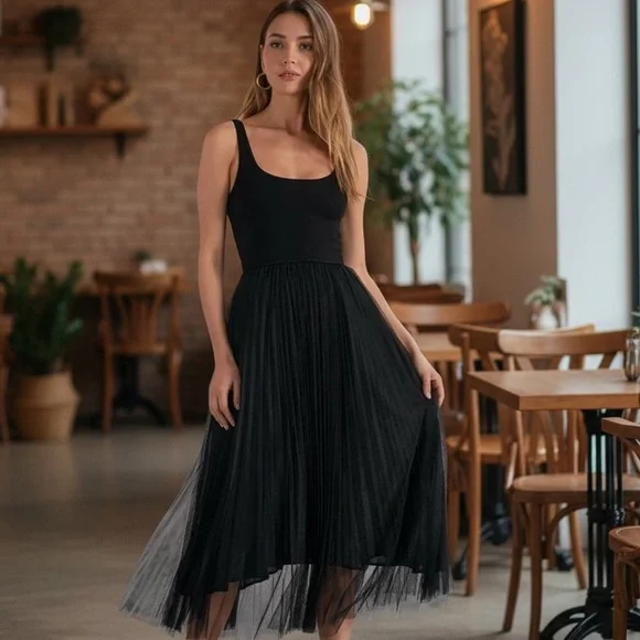 Elan Maxi Tank Tulle black dress. Size XL GUC - Picture 2 of 11